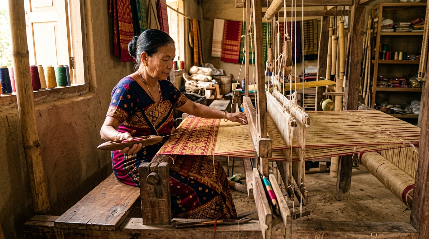 Assamese Bodo Master Weaver at Loom